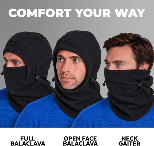 Vista 7 de Tough Headwear Pasamontañas de forro polar - Cubierta facial resistente al viento - Máscara de esquí para equipo de clima frío - Accesorios de Negro