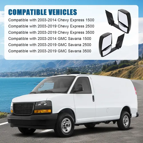 Vista 2 de JDMSPEED Espejo retrovisor lateral izquierdo del conductor compatible con Chevy Express GMC Savana 1500/2500/3500 2003-2019 con ajuste manual