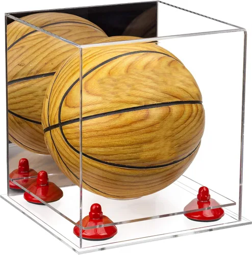 Vista 62 de Better Display Cases Mini acrílico - Miniatura (no tamaño completo) Baloncesto vitrina con elevadores negros y espejo (A015-BR)