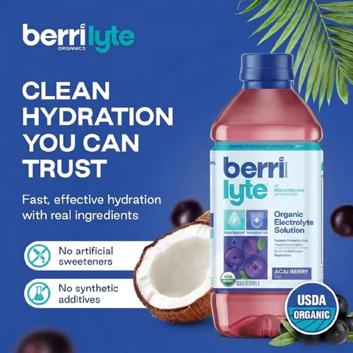 Vista 3 de Berri Lyte - Bebida orgánica con electrolitos, 2 unidades, sabor a bayas