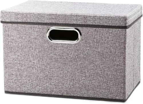 Vista 74 de PRANDOM Contenedores de almacenamiento con tapas [paquete de 3] cajas de almacenamiento plegables de tela de lino, canastas organizadoras, cubos