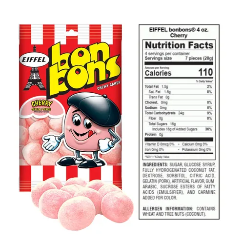 Vista 5 de Needzo Caramelos masticables Bon Bons de color rojo cereza, dulces de tamaño de bocado, lindo relleno de calcetín de Navidad, paquete de 3