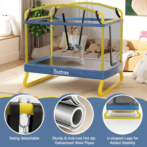 Vista 7 de Baotree Trampolín Rectangular para Niños, 78" Trampolines Recreativos Aprobados por ASTM con Columpio, Red de Cerramiento, Mini Trampolín