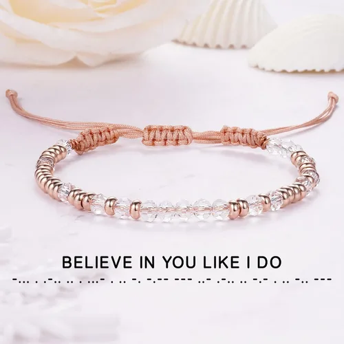 Vista 5 de Btysun Pulseras con código morse para mujeres, adolescentes, niñas, regalos rosados, pulseras trenzadas inspiradoras para mejores amigas, regalos