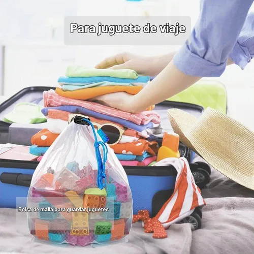Vista 5 de 16 bolsas pequeñas de malla para juguetes para almacenamiento, 3 tamaños reutilizables de malla con cordón para productos, bolsa de rompecabezas