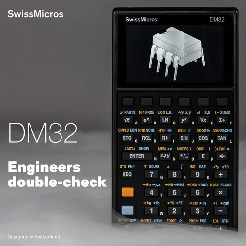 Vista 2 de SwissMicros Calculadora RPN DM32: software HP 32SII, carcasa de acero inoxidable 316L, solucionador de ecuaciones integrado y USB-C