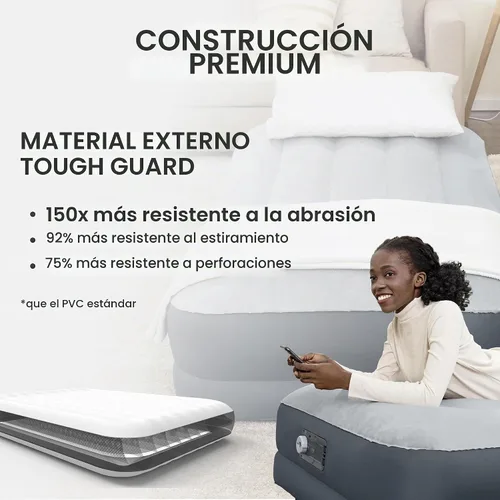Vista 4 de SleepLux Colchón de aire tamaño individual súper suave y cómodo, protector resistente extra duradero con almohada integrada elevada de 15 pulgadas