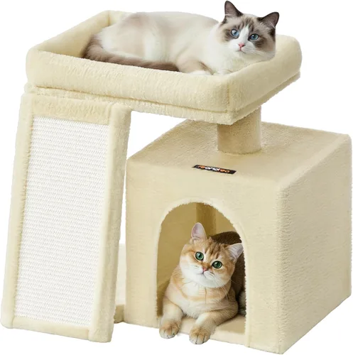 Vista 7 de Feandrea Árbol pequeño para gatos, condominio de torre para gatos, rampa rascadora, percha superior grande, cueva, 20.1 x 15.4 x 18.3 pulgadas, gris