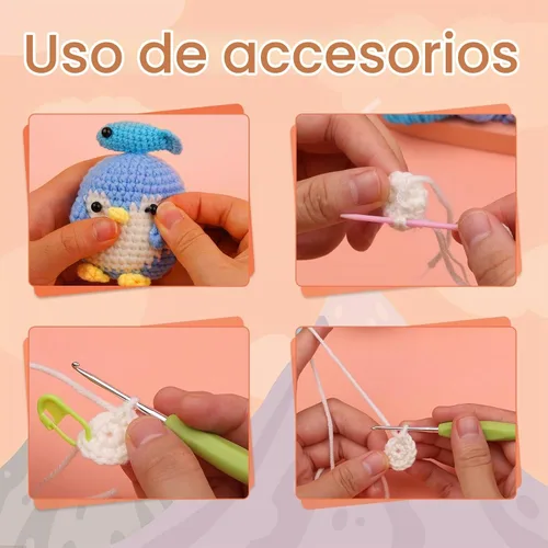 Vista 6 de Paquete de 2 kits de ganchillo para principiantes, kit de ganchillo de animales, bonito kit de inicio de ganchillo con video tutorial, 2 ganchillos
