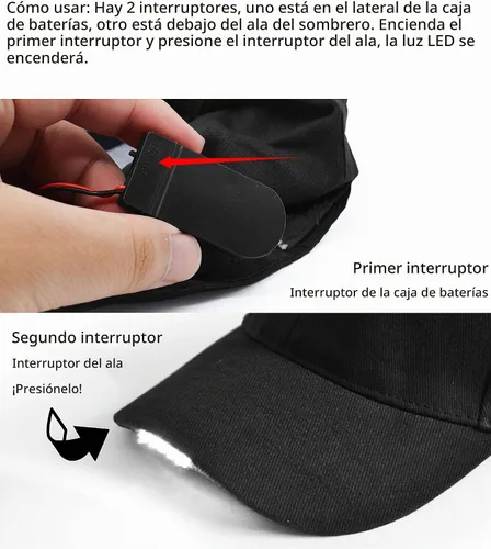 Vista 6 de Hands Free Rechargeable LED Baseball Cap Hat for Outdoor Hip Hop Party Holiday negro (Rechargeable Black)