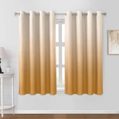 Vista 13 de HOMEIDEAS Cortinas Blackout Negras Ombré de 52 x 63 Pulgadas de Largo Degradado Oscurecimiento de Habitación Aislamiento Térmico Ahorro de Energía