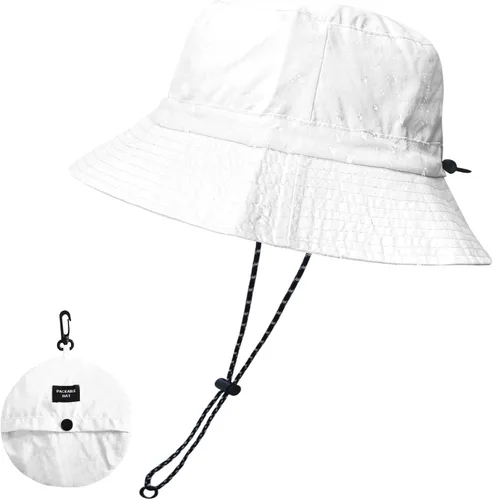 Vista 28 de NPJY Packable Sun Bucket Hat for Women Outdoor Waterproof Rain Hat Beige liso (plegable)