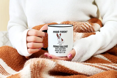 Vista 5 de Casitika Regalos de bulldog francés. Taza de café Frenchie de 11 onzas. Taza de bulldog francés para mamá o papá. Taza divertida con arte de perro