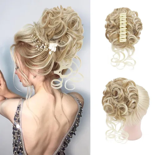 Vista 13 de Extensiones de cabello con clip de pinza para el cabello de moño, accesorios para el cabello para mujer, extensiones de cabello rizado
