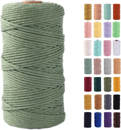 Vista 24 de Cuerda de macramé azul aire de 0.079 in x 220 yardas, cuerda de algodón colorido de algodón suave para colgar en la pared, colgadores de plantas