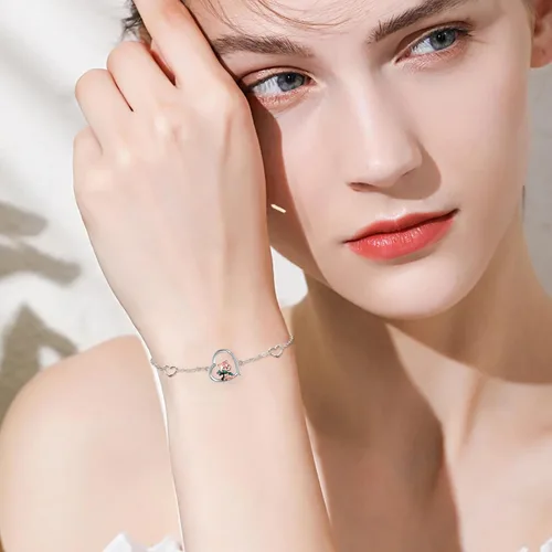 Vista 4 de Pulsera de panda rojo de plata de ley, pulsera de panda rojo lindo panda rojo, joyería de bambú para mujeres y niñas regalos, Plata de ley,