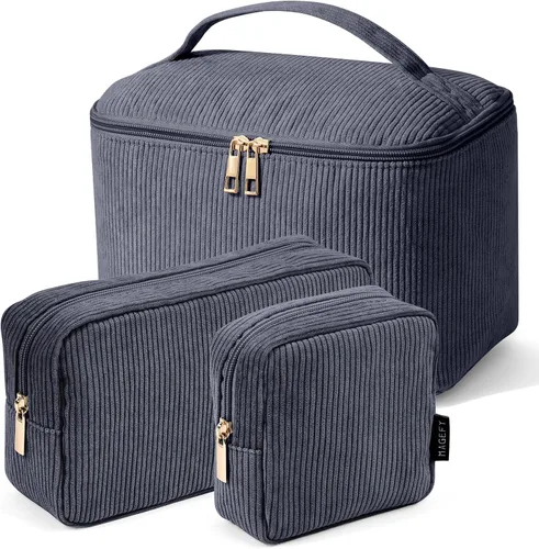 Vista 23 de MAGEFY Pequeña bolsa de maquillaje para bolso, mini bolsa de cosméticos de pana, linda bolsa cosmética para mujeres con bolsillos deslizantes
