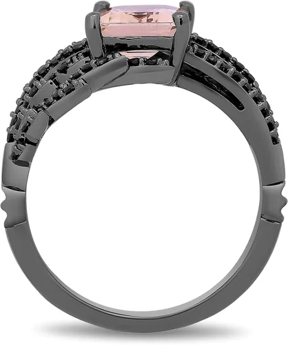 Vista 7 de Jewelili Enchanted Disney Fine Jewelry - Anillo de plata de ley con rodio negro sobre plata de ley de 0.354 x 0.276 in, morganita octágono y 13