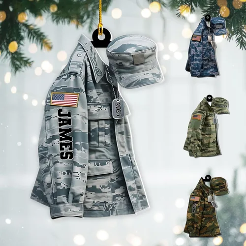 Vista 14 de Adornos de Navidad del ejército estadounidense, adorno de veterano para hombres y mujeres, adornos patrióticos para decoración de árbol de Navidad