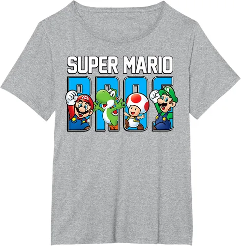 Vista 63 de Super Mario Bros Characters Letter Fill Graphic T-Shirt Camiseta, Negro