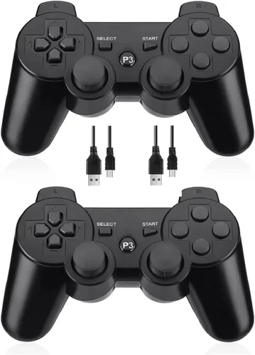 Vista 2 de Lyyes Paquete de 2 controles inalámbricos para PS-3, doble choque, mando analógico recargable, control remoto para PS-3