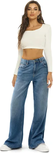 Vista 5 de Pantalones de mezclilla holgados de pierna ancha tela no elástica cintura alta con cremallera YKK para todo tipo de piernas adecuados para todo tipo
