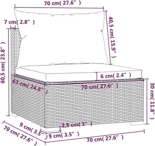 Vista 8 de Gecheer Sofá de patio de 3 asientos con cojines marrón Poly Rattan 0105517A