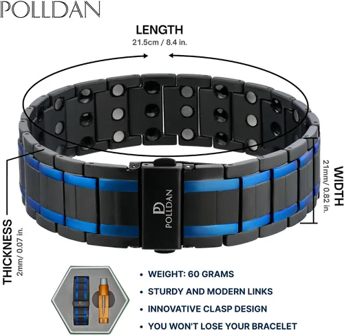 Vista 4 de Pulsera magnética para hombre, 6200 Gauss Power, elegante titanio negro con cierre de metal y longitud ajustable, 3 veces de fuerza, regalo para él