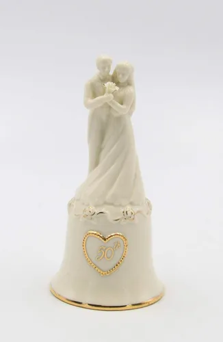 Vista 2 de Figura decorativa de campana de porcelana fina para pareja, 50 aniversario, 5-5/8 pulgadas de alto