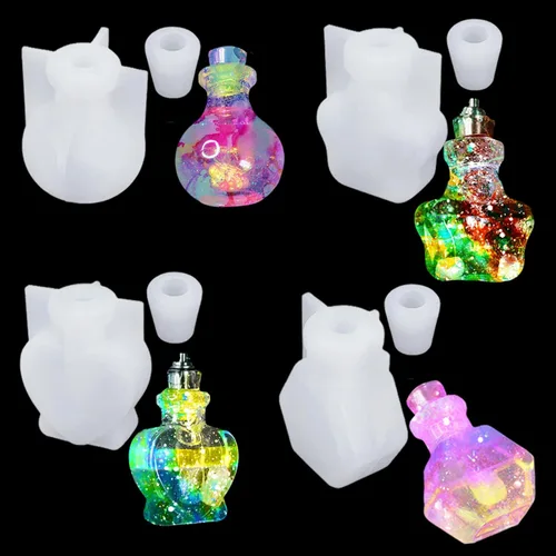 Vista 9 de 4 moldes de silicona para botella agitadora, contenedor de botellas de arena movediza y tapón, moldes de resina UV, mini botella de resina epoxi