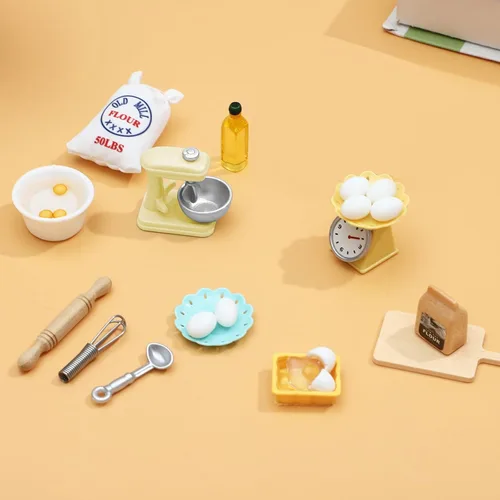 Vista 3 de ONEST 26 piezas de accesorios para casa de muñecas en miniatura, mini cosas con batidora de pie, báscula de cocina, rodillo de harina y otros