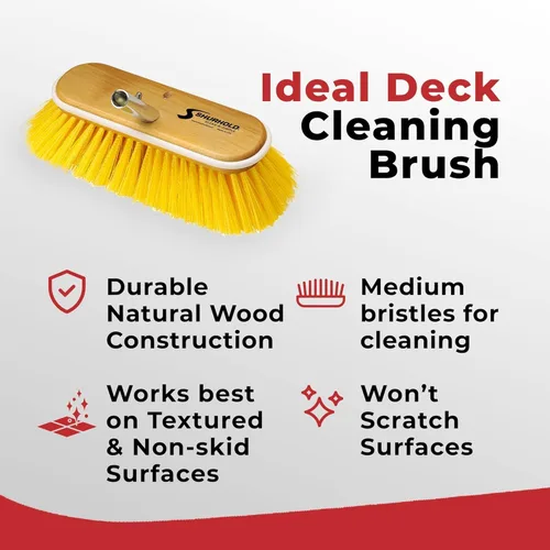 Vista 3 de Shurhold Classic Deck Brush – Boat Cleaning Brush with Wood Block, Rubber Bumper & Durable Bristle Design