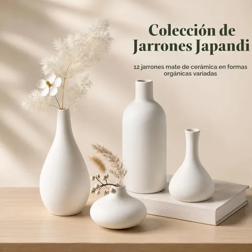 Vista 2 de Juego de 12 jarrones de cerámica blanca para flores de hierba de las pampas, jarrones pequeños Japandi a granel para centros de mesa de boda