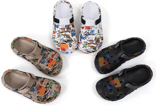 Vista 7 de SECHRITE Zuecos de jardín para hombre y mujer, zapatos de jardín con graffiti, sandalias deportivas unisex para adultos, atléticas, de verano, al