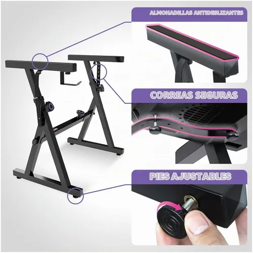 Vista 5 de Liquid Stands Soporte de teclado de piano dual con 2do nivel, estilo Z, ajustable y portátil, soporte de música resistente de 2 niveles