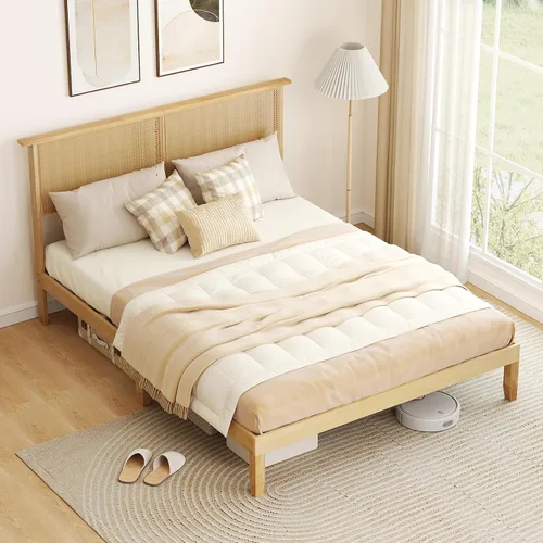 Vista 12 de KOMFOTT Marco de cama de tamaño individual, cama de plataforma de madera