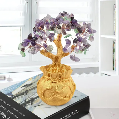 Vista 3 de Rockcloud Decoración de cristal de amatista para la riqueza y la suerte, adorno de piedra curativa para oficina en casa, 2
