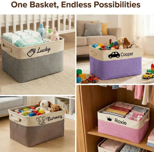 Vista 4 de Cesta de almacenamiento de juguetes personalizada para niños con nombre, cajas organizadoras de almacenamiento de juguetes personalizadas