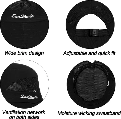 Vista 51 de Sombrero de pesca de playa de ala ancha para mujer, con protección UV, plegable, con agujero para cola de caballo