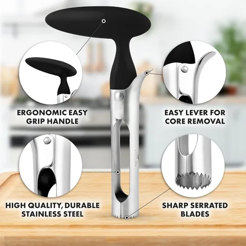 Vista 2 de Zulay Kitchen Herramienta Premium para Descorazonar Manzanas - Hojas Ultra Afiladas de Acero Inoxidable y Serradas para Descorazonar Fácilmente