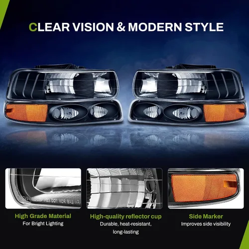 Vista 3 de AUTOSAVER88 - Conjunto de faros delanteros compatible con Chevy Silverado 99-02, color negro También compatible con Chevy Suburban/Tahoe