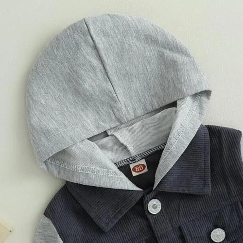 Vista 4 de Chaqueta de pana con capucha de manga larga con botones para bebé niño y niña, ropa de invierno para niños pequeños