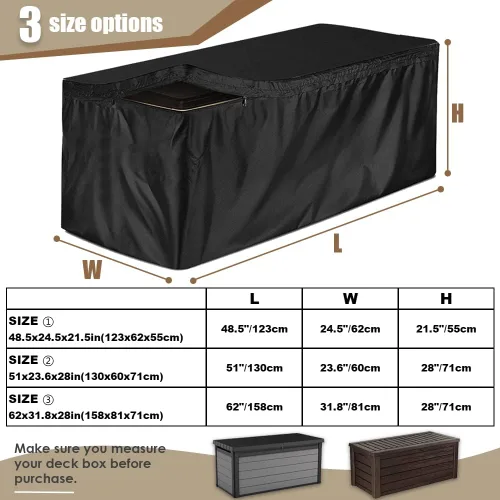 Vista 7 de Cubierta para caja de cubierta impermeable resistente al agua, caja de almacenamiento para patio, con cremallera, funda de banco otomano
