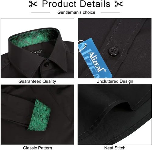Vista 4 de Alizeal Camisa de vestir de manga larga con botones para hombre