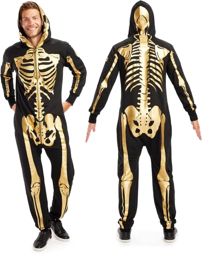 Vista 10 de Tipsy Elves Vestido ajustado de manga larga con esqueleto de Halloween para mujer Front and Back Print, Mesh Eyehole Hood, Hidden Front Zipper