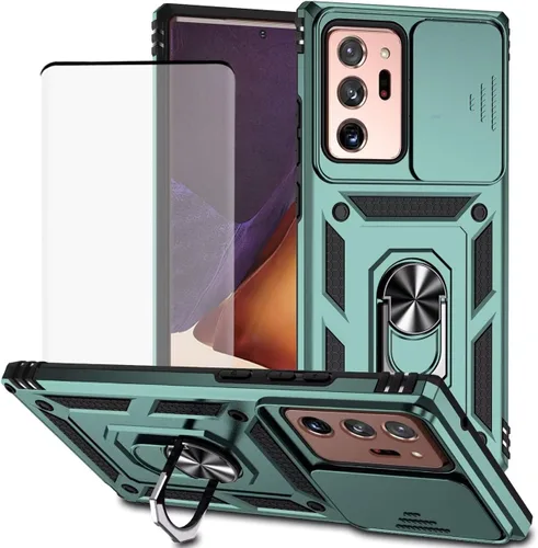 Vista 11 de Funda para Galaxy Note 20 Ultra/Samsung Note 20 Ultra N986U con protector de pantalla de vidrio templado y cubierta de cámara deslizante, anillo