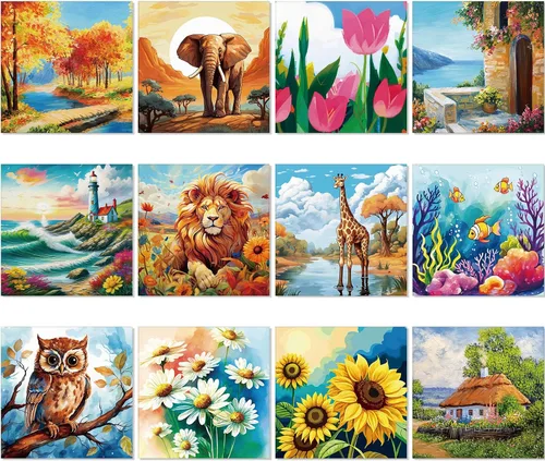 Vista 17 de Sherr 12 lienzos predibujados preimpresos para adultos, para sorber y pintar, lienzos de fiesta, kit de pintura para verano, Pascua, Día de la Madre