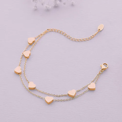 Vista 3 de Pera Jewelry Pulseras de corazón, chapadas en oro de 14 quilates y chapadas en plata, pulseras de corazón con cadena en capas para mujer con caja