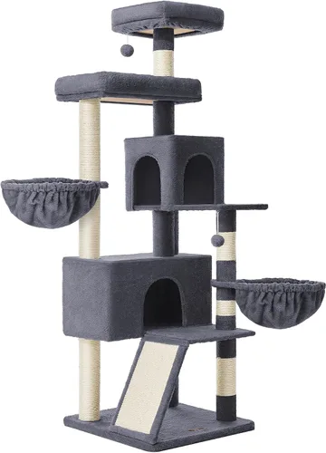 Vista 7 de Feandrea Árbol para gatos, torre para gatos de 68.5 pulgadas de alto, condominio de felpa de varios niveles con percha grande, postes rascadores