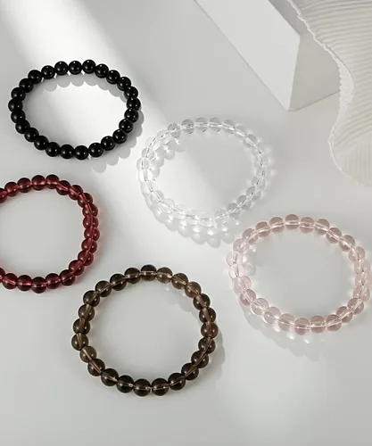 Vista 5 de BOMAIL 5 pulseras elásticas de cuentas de 0.315in, hechas a mano, redondas, de cristal, para mujeres, multicolor, mate, pulsera elástica, regalos